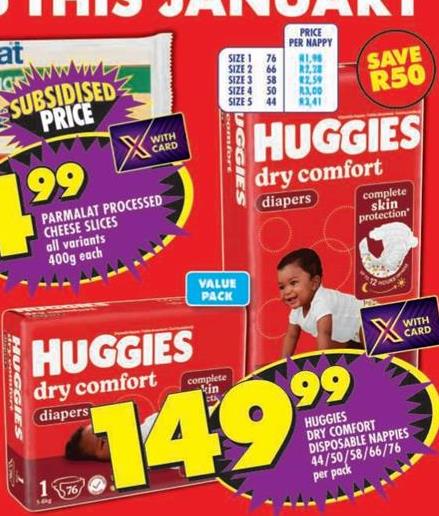 Huggies Dry Comfort Disposable Nappies 44/50/58/66/76 