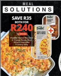 Foodie! Baked Macaroni & Cheese Ready Meal 900g & Koeksister Pudding 450g