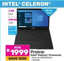 Proline Intel Celeron 11.6-inch Laptop with 4GB RAM and 500GB HDD