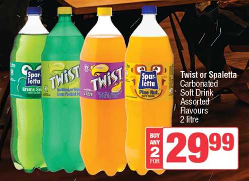 Twist or Sparletta Carbonated Soft Drink Assorted Flavours 2 ltr Any 2