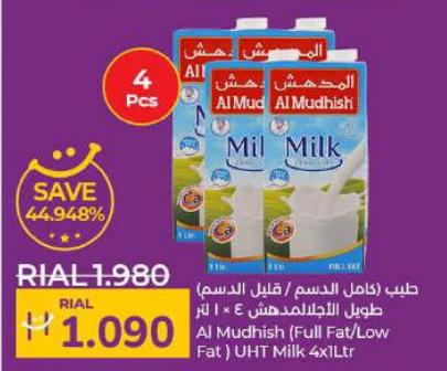 Al Mudhish (Full Fat/Low Fat) UHT Milk 4x1 ltr