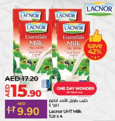 Lacnor UHT Milk 1 ltr x 4