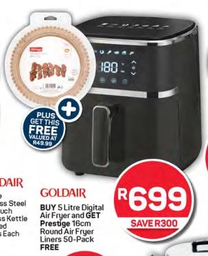 BUY GOLDAIR 5 Litre Digital Air Fryer and GET Prestige 16cm Round Air Fryer Liners 50-Pack FREE