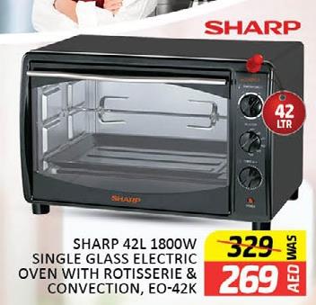 SHARP 42L 1800W SINGLE GLASS ELECTRIC OVEN WITH ROTISSERIE & CONVECTION, EO-42K