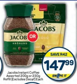 Jacobs Instant Coffee Assorted 200g or 230g Refill (Excludes Decaf)