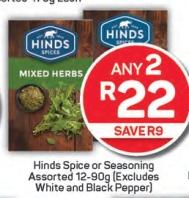 Any 2 Hinds Spice or Seasoning Assorted 12-90g (Excludes White and Black Pepper)