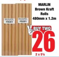 MARLIN Brown Kraft Rolls 480mm x 1.2 mtr