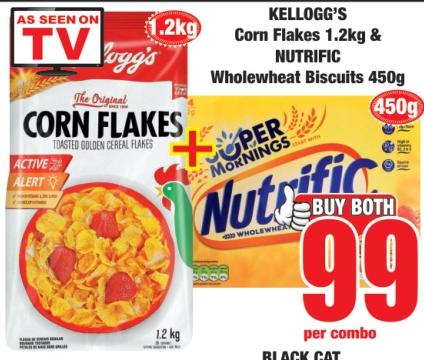 Kellogg's Corn Flakes 1.2 kg & NUTRIFIC Wholewheat Biscuits 450g 