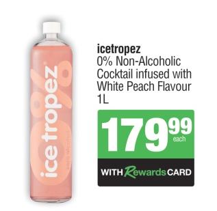 icetropez 0% Non-Alcoholic Cocktail infused with White Peach Flavour 1L 