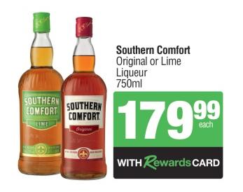 Southern Comfort Original or Lime Liqueur 750 ml 