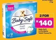 Baby Soft 2-Ply White Toilet Tissue 9s