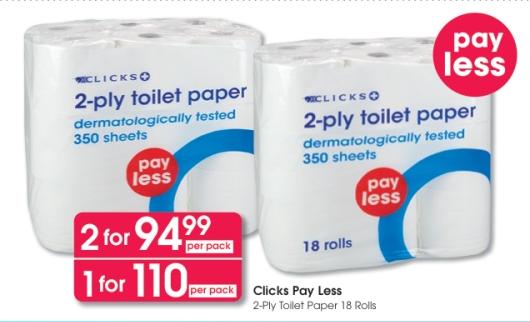 Clicks 2-Ply Toilet Paper 18 Rolls