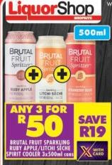 Brutal Fruit Sparkling Ruby Apple/Litchi Seche Spirit Cooler 3x500 ml cans