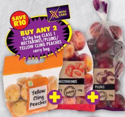 Freshmark 2x1 kg bag Class 1 Nectarines/Plums/Yellow Cling Peaches