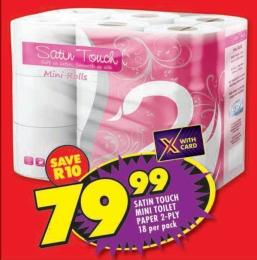 Satin Touch Mini Toilet Paper 2-Ply 18 per pack