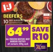 I&J Frozen Beefers Beef Burger Patties all variants 500 gm