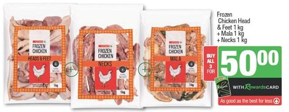  Frozen Chicken Head & Feet 1 kg + Mala 1 kg + Necks 1 kg  