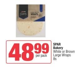 SPAR Bakery White or Brown Large Wraps 8's 