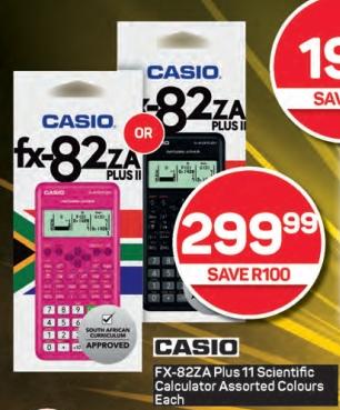 Casio FX-82ZA Plus II Scientific Calculator Assorted Colours Each