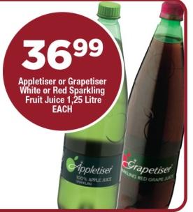 Appletiser or Grapetiser White or Red Sparkling Fruit Juice 1.25 ltr OK ...