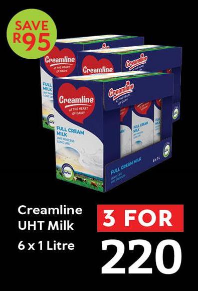 Creamline UHT Milk 6 x 1 ltr