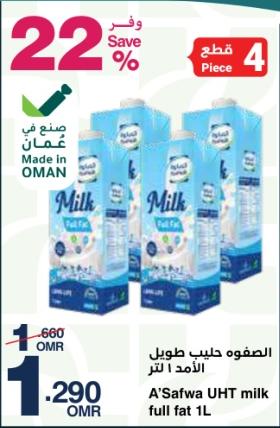 A'Safwa UHT milk full fat 1L