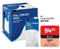 Makro Full Cream Milk 6x1L