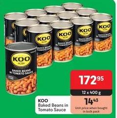 Koo Baked Beans in Tomato Sauce 12x400gm