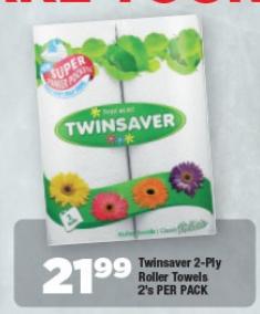 Twinsaver 2-Ply Roller Towels 2's PER PACK 