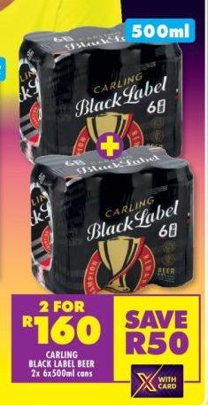 Carling Black Label Beer 2x 6x500 ml cans