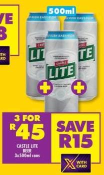 Castle Lite Beer 3x500 ml