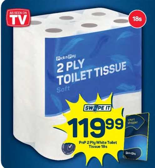 PnP 2 Ply White Toilet Tissue 18s