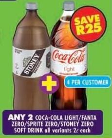 Coca-Cola Light/Fanta Zero/Sprite Zero/Stoney Zero Soft Drink 2L